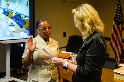 Margaret Fletcher is sworn in at Town Hall on Tuesday, June 10, 2025.