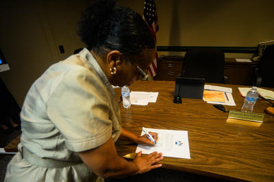 Margaret Fletcher is sworn in at Town Hall on Tuesday, June 10, 2025.